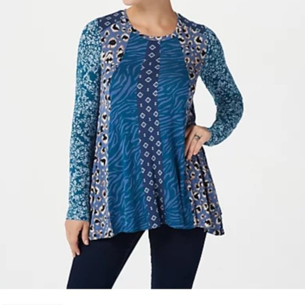 🪴 LOGO by Lori Goldstein Long Sleeve Mixed Printed Stripe Knit Top Medium